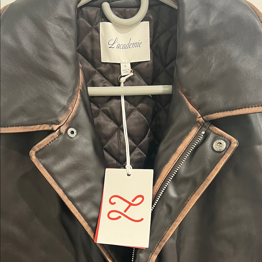 L'Academie Black and Brown Leather Jacket - Picture 8 of 8